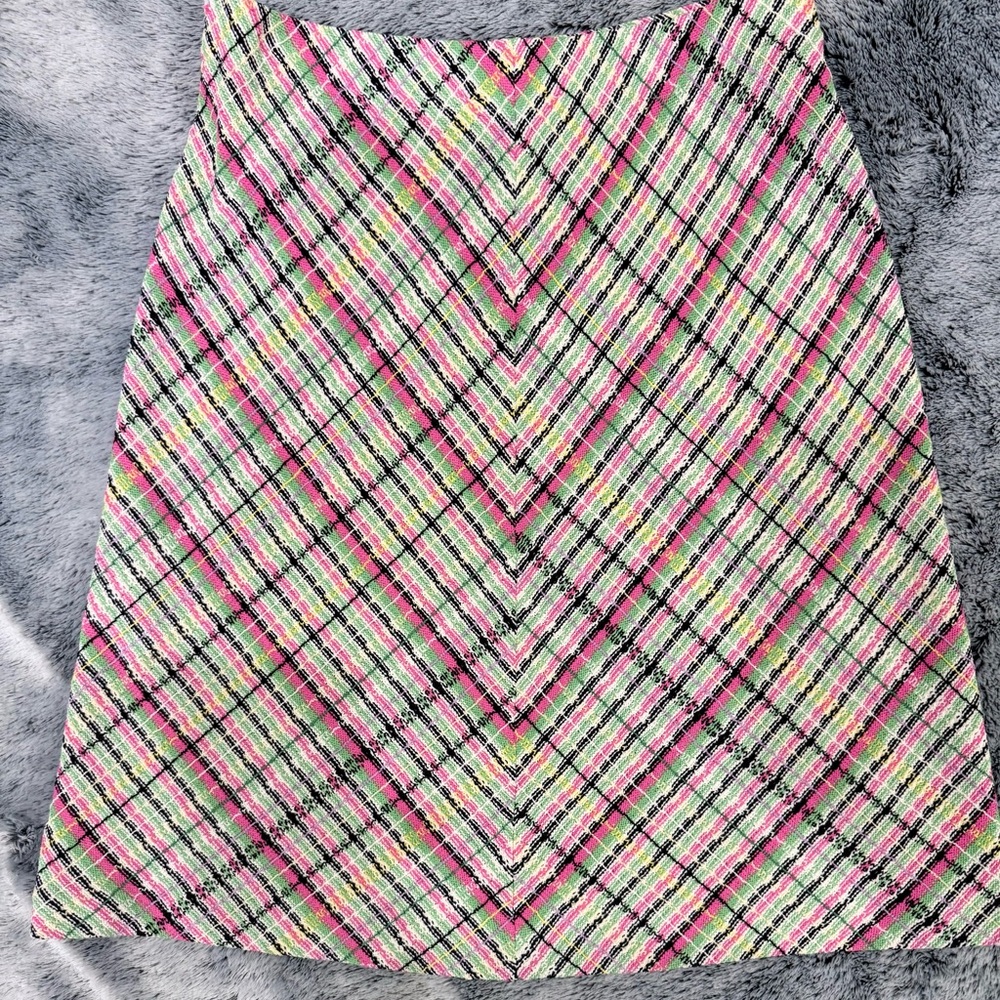St. John Collection Pink and Green Plaid A-Line Skirt